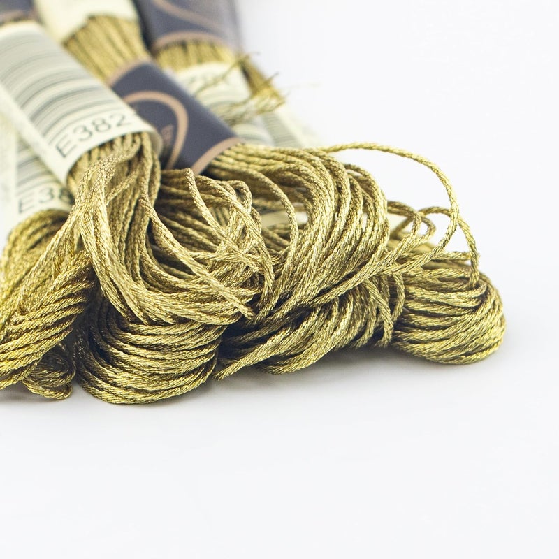 krastmon 6 Skeins Embroidery Thread, Metallic Light Gold Embroidery Floss Friendship Bracelet String, Polyester Cross-Stitch Threads for Hand Embroidery, String Art - Image 3
